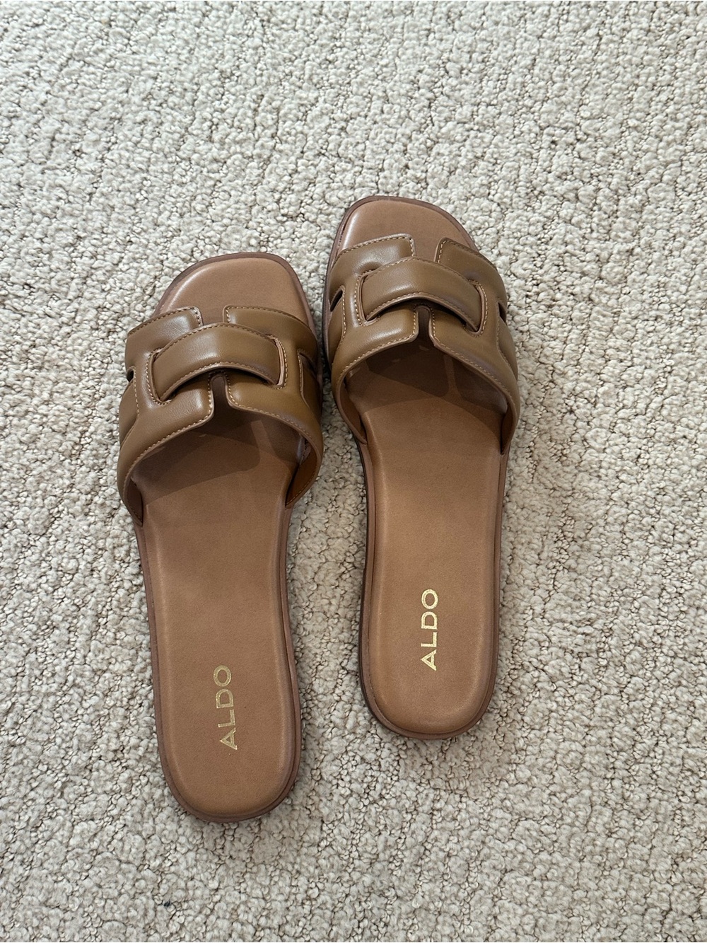 ALDO Brown Leather-Link Slide Sandals